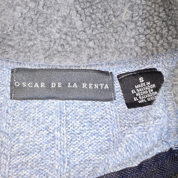 Oscar De LA Renta | Textured Stripe Waffle Knit Mock Neck Sherpa Collar Pullover - Picture 6 of 15